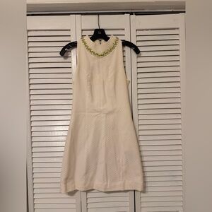 Ted Baker Cream Textured Mini Dress with Embellished Neckline